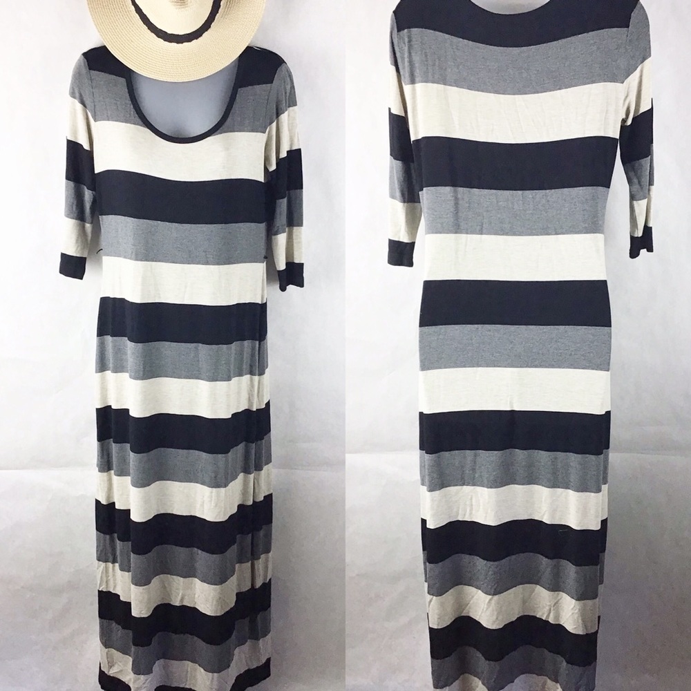 Calvin Klein Black and White Striped Maxi Dress